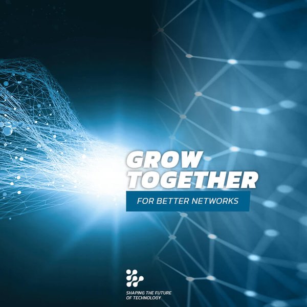 Collage aus einem Netz und einer Detailansicht des Netzes mit der Aufschrift Grow Together for better Networks.